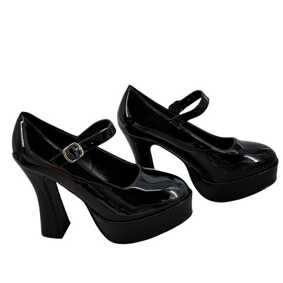 ELLIE 557-Eden Black Patent Leather Platform Mary Janes Size 9 Good Pre-Owned - Picture 3 of 8